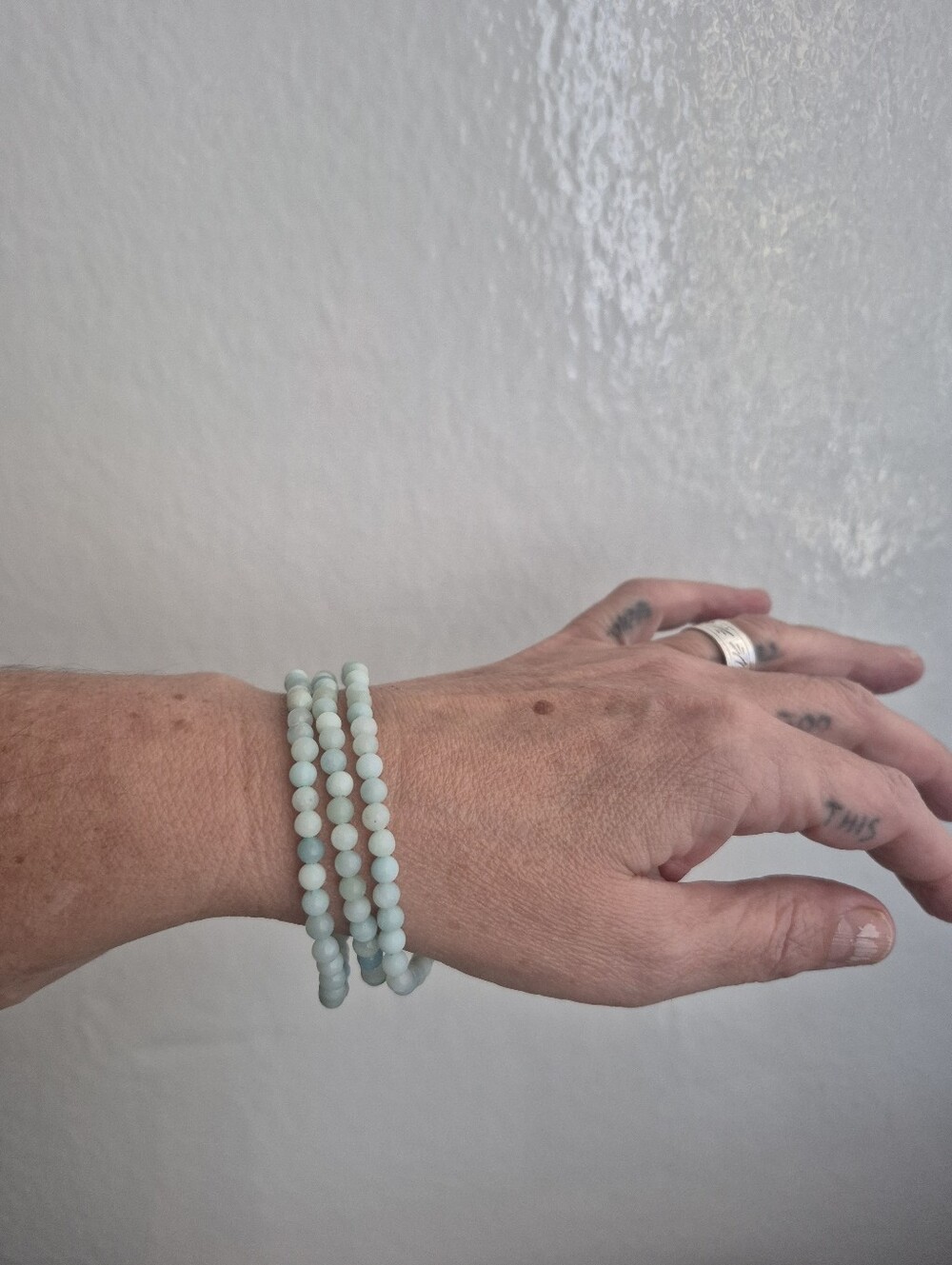 🌙3 Amazonite Stone Stacking Braclet Trio NWT - Picture 3 of 10